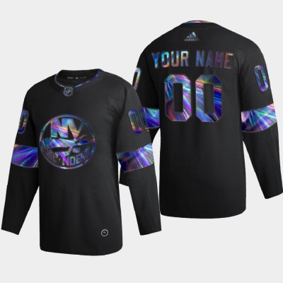 New York Islanders Custom Men's Nike Iridescent Holographic Collection MLB Jersey Black